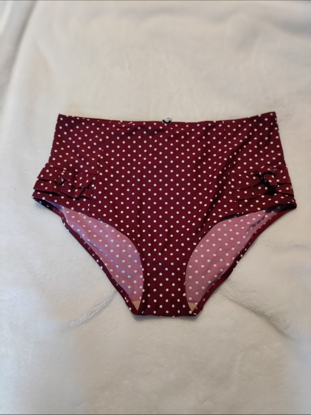 High-Waist Polka Dot Control Brief- Burgundy with White Dots